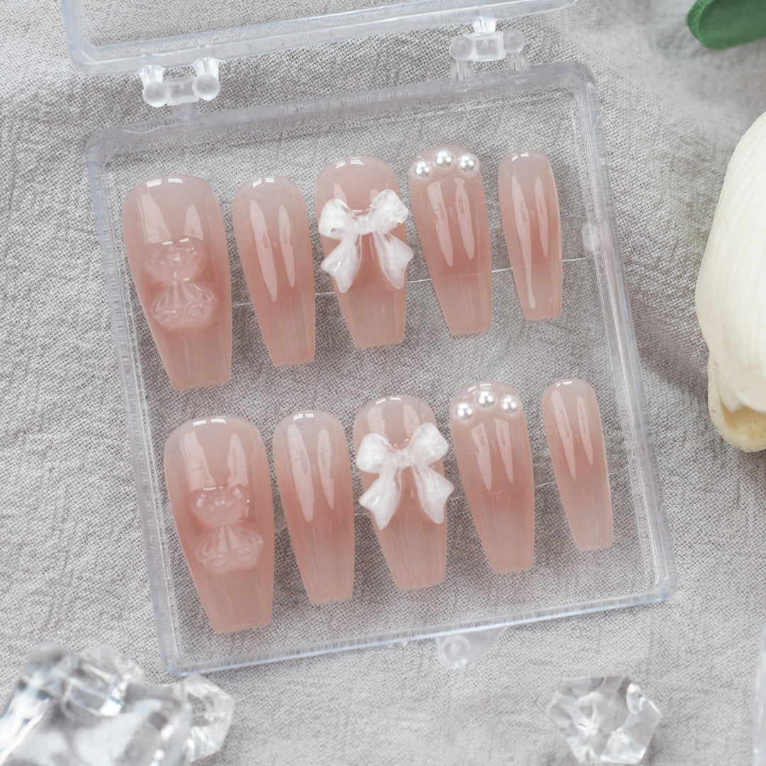 Wearing nail Manual phototherapy nail powder blusher bear bow waterproof removable false nails for pregnant women