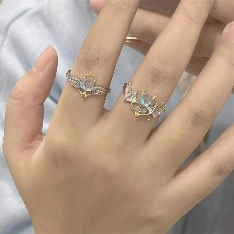 Romantic Angel and Demon Wings Couple Rings For Women Goth F