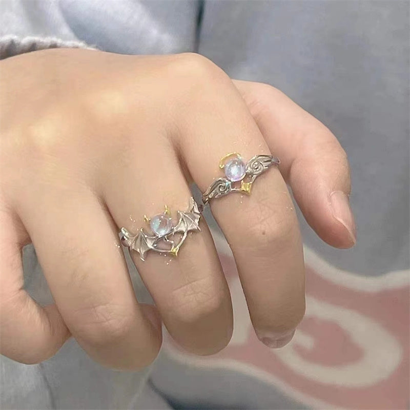 Romantic Angel and Demon Wings Couple Rings For Women Goth F