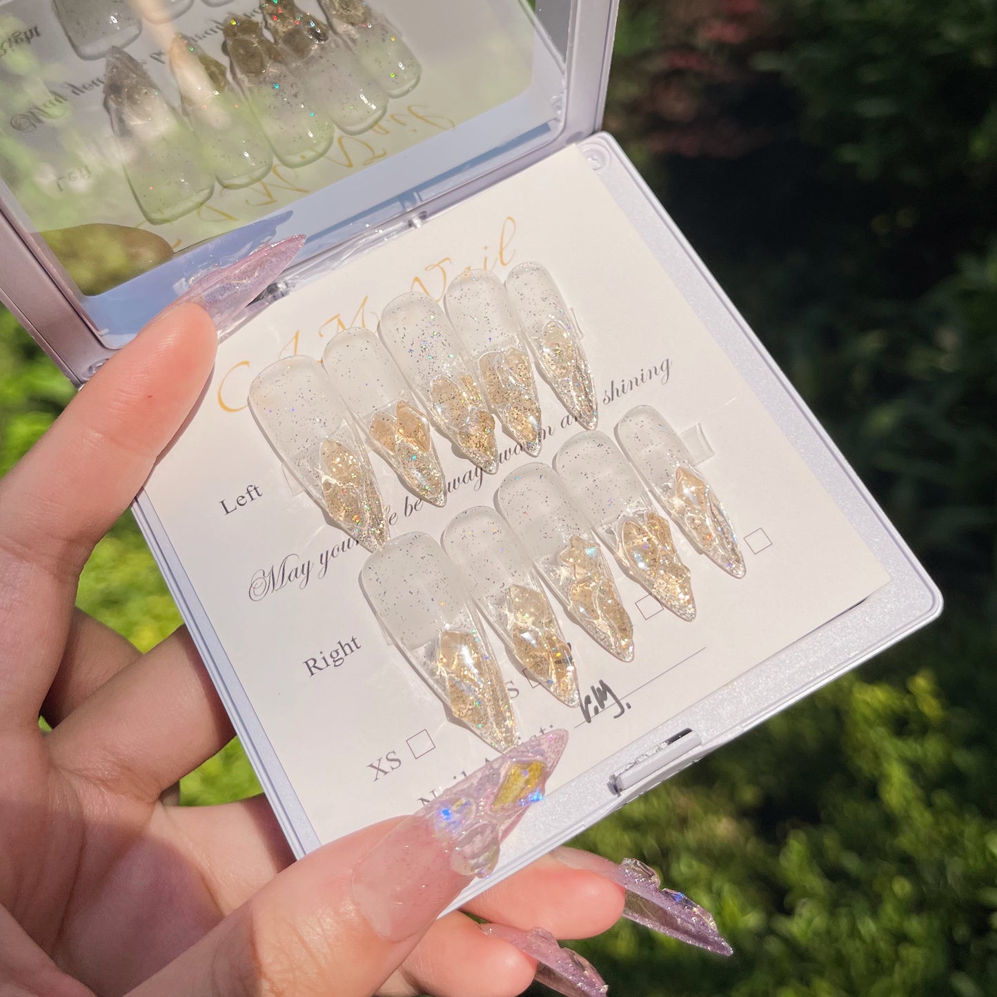 2022 New style of wearing nail, ice transparent, pure handmade nail enhancement, high-end feeling, pink diamond, explosive flash, summer wear