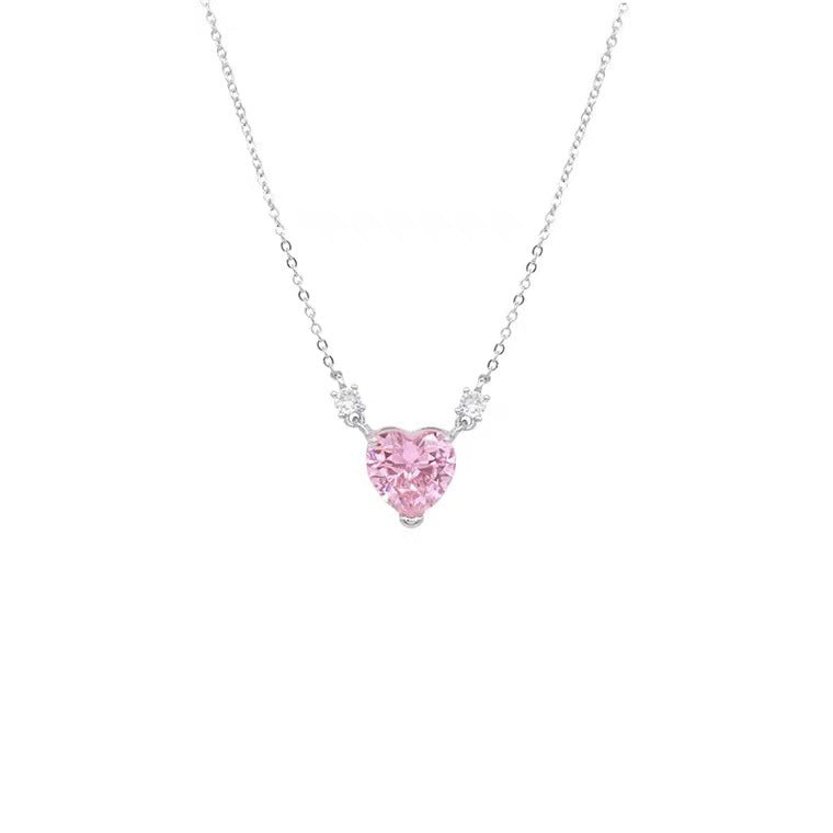 Pink Love Zircon Necklace Female Cool Peach Heart Collar Chain Korean Fashion Versatile Heart Neck Chain Necklace Accessories
