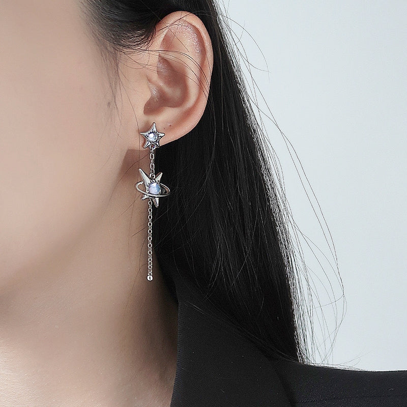 S925 Silver Needle Star Design Ear Studs Sweet Cool Hot Girl Long Tassel Earrings ins Fashion Ear Jewelry