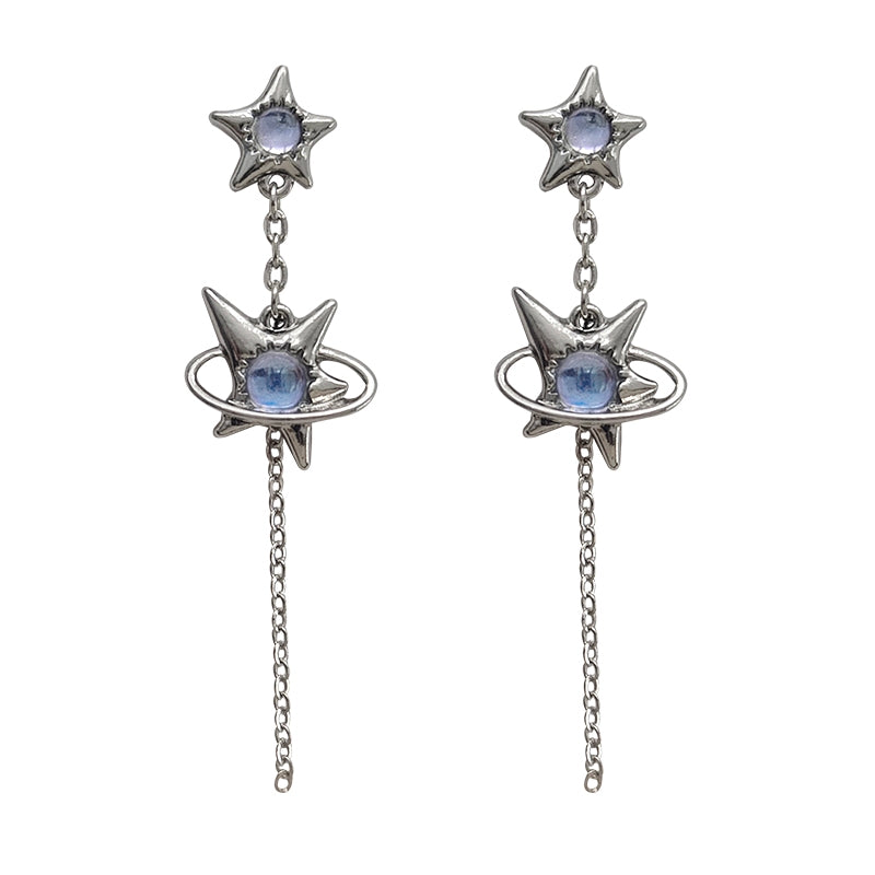S925 Silver Needle Star Design Ear Studs Sweet Cool Hot Girl Long Tassel Earrings ins Fashion Ear Jewelry