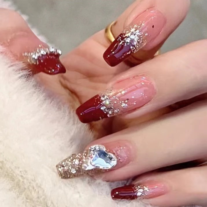 2023 New Year's Red Handmade Net Red Wearing Armor New Flash Autumn and Winter Advanced Feel New Year's Customized Finished Nail Enhancement