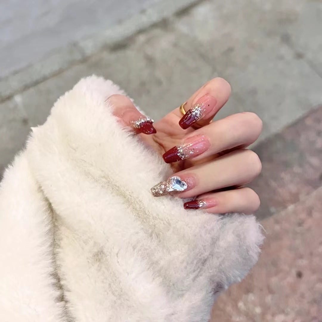 2023 New Year's Red Handmade Net Red Wearing Armor New Flash Autumn and Winter Advanced Feel New Year's Customized Finished Nail Enhancement