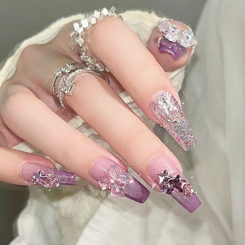 Pure manual nail wearing amethyst butterfly manual manicure false nail for students and pregnant women can use nail stickers for the new year