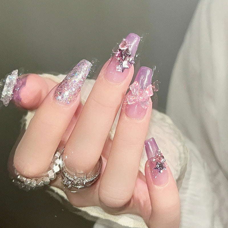 Pure manual nail wearing amethyst butterfly manual manicure false nail for students and pregnant women can use nail stickers for the new year