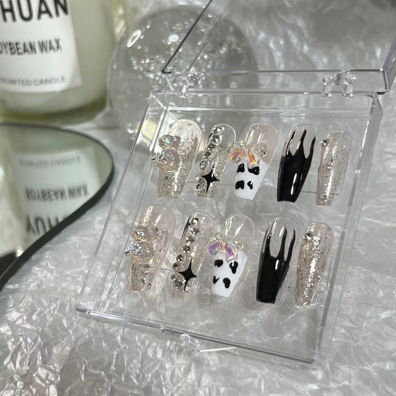 Wearing nail by hand, aurora bear aurora bow, pure desire, sweet and cool, pregnant women and students can use removable manicure