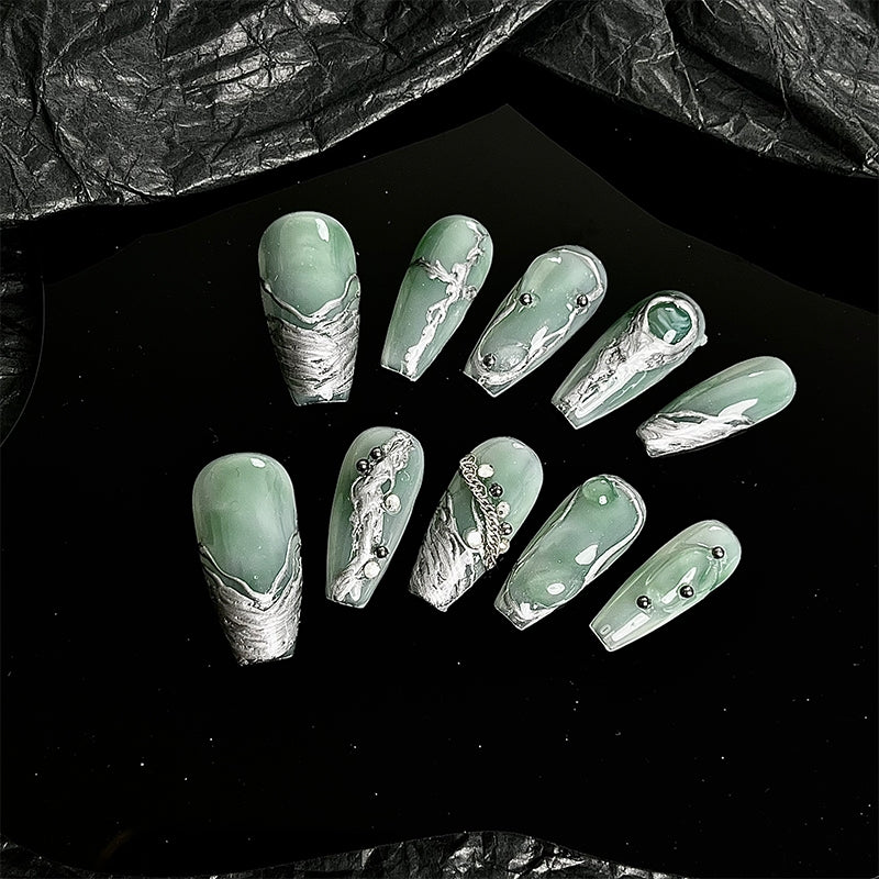 Cyberpunk pure handmade luanjin gorgeous nail enhancement new Chinese ancient style temperament white light therapy wear armor