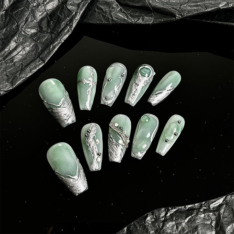 Cyberpunk pure handmade luanjin gorgeous nail enhancement new Chinese ancient style temperament white light therapy wear armor