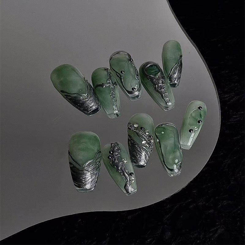 Cyberpunk pure handmade luanjin gorgeous nail enhancement new Chinese ancient style temperament white light therapy wear armor