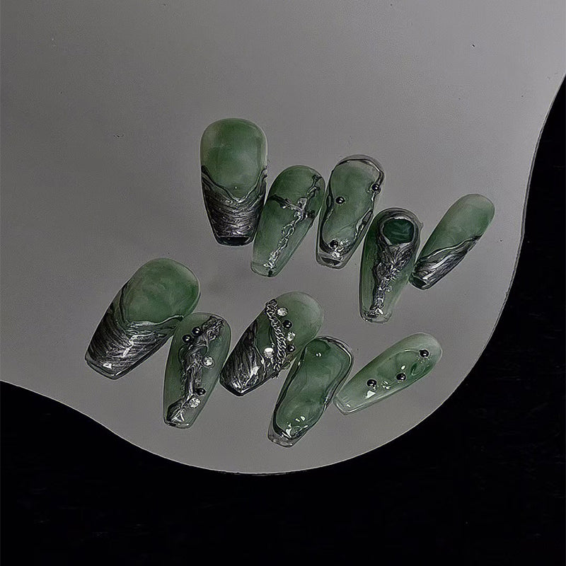Cyberpunk pure handmade luanjin gorgeous nail enhancement new Chinese ancient style temperament white light therapy wear armor