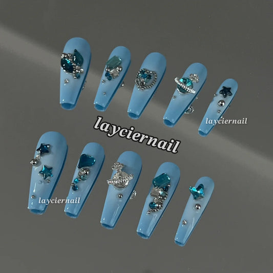 Blue love advanced design nail