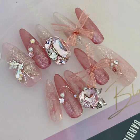 Christmas nail art, fairy like cat eyes, exploding Christmas tree, handcrafted, detachable wearing armor