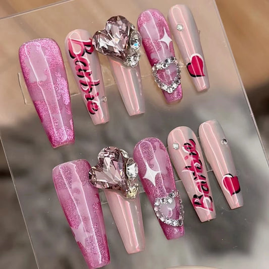 Y2K Millennium Sweet and Spicy Barbie Cherry Blossom Same Nail Beauty Huazi Cat Eye Advanced Princess Style