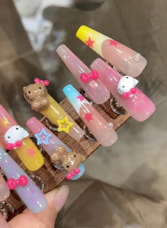 Colorful and cute hello Kitty nails