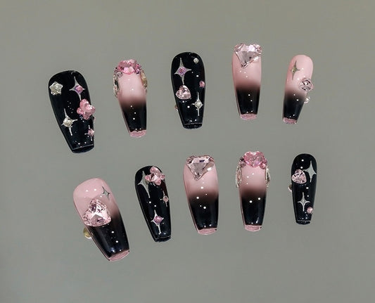 Black powder Swarovski diamond nails