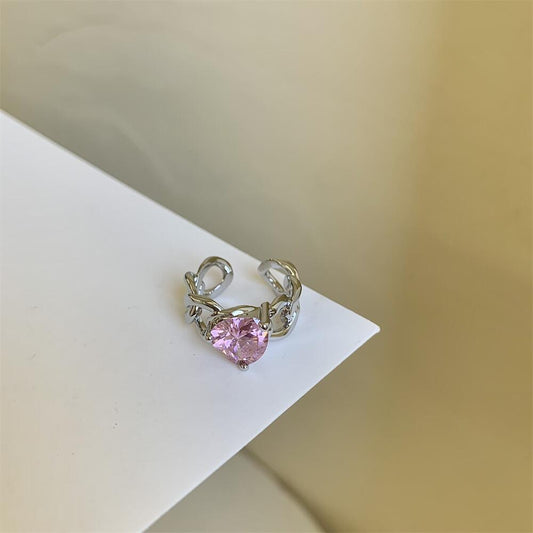 Cherry blossom pink ring six-piece set sweet flash diamond love gemstone butterfly ring opening