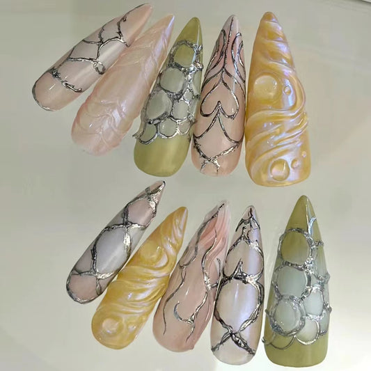 Pure handmade customized autumn and winter long armor products, high-end wearable armor, halo dyed gilded Maillard nail art