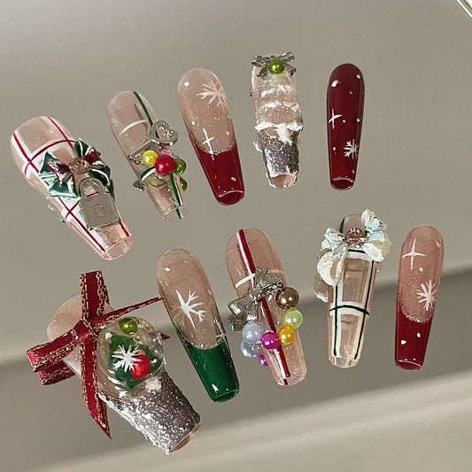 Advanced ins Christmas nail art handcrafted wearable armor