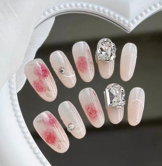 The Promise of Roses | Pure Handmade Wearing Armor Watercolor Rose Minimalist Light Therapy Armor Rock Sugar Explosion Sparkling Hand Painted Naked Base
