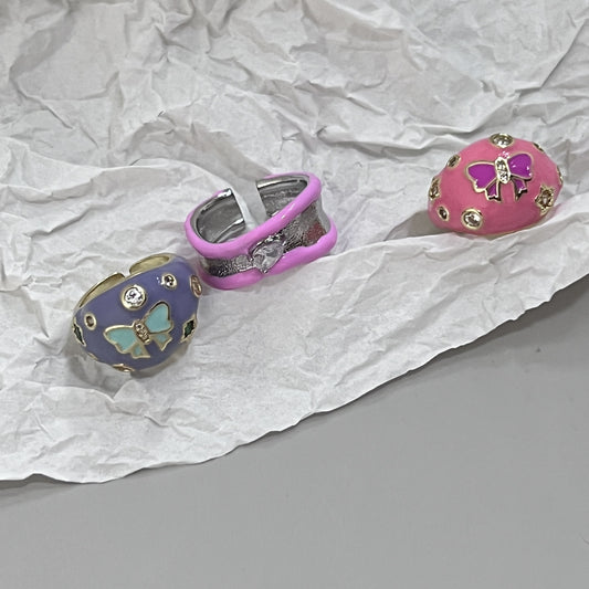 Milk Breathing Bow Ring Girl Cute Cream Tone Index Finger Ring Pink and Soft Sparkling Diamond Advanced Sense Ring Girl