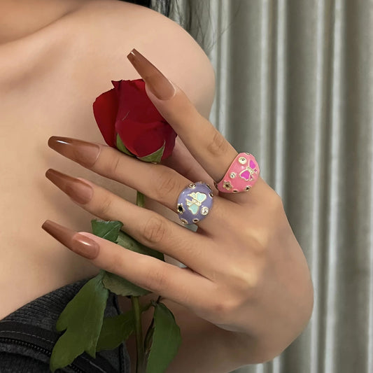 Milk Breathing Bow Ring Girl Cute Cream Tone Index Finger Ring Pink and Soft Sparkling Diamond Advanced Sense Ring Girl