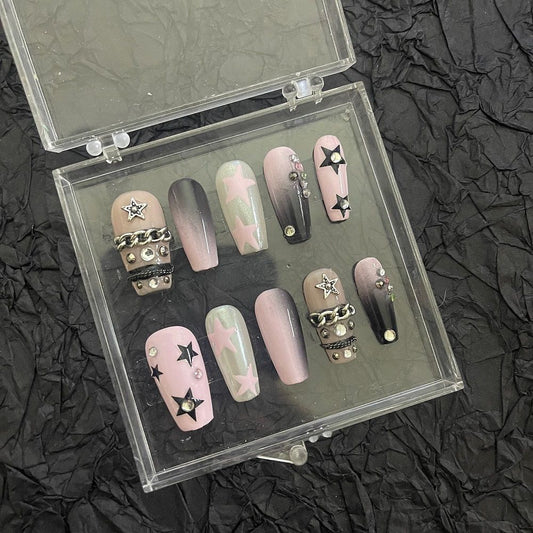 Pure Handmade Millennial Spice Girl Wears Armor Pentagram Chain Spray Gun Nail Enhancement Removable by Students