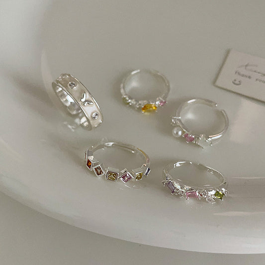 Pink zircon drip oil flower ring women's design niche sweet personality simple and versatile temperament ring ring
