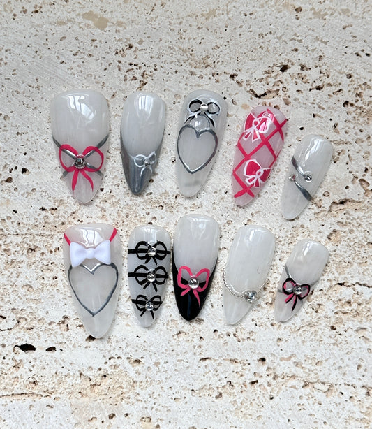 Love pink bow nails
