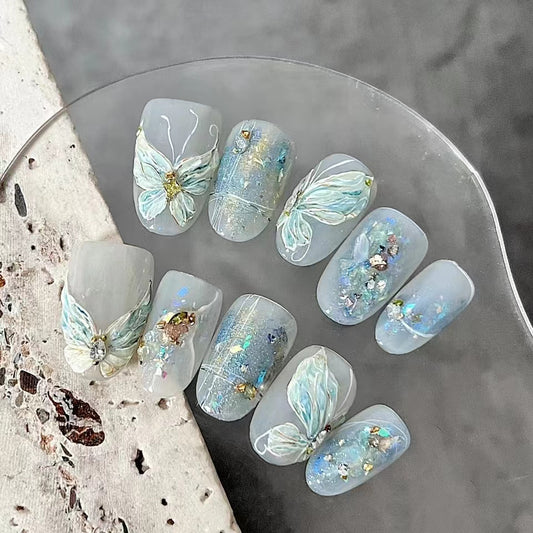 Light Blue Butterfly Rose Luxury High Grade Gilded Girl Handmade Wearing Armor