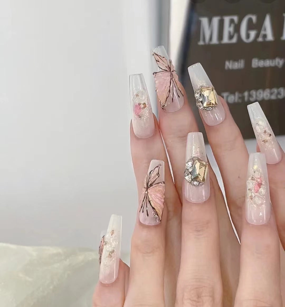 yellow butterfly cute nails
