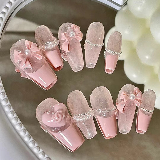 Net Red Diamond Nail Polish Bow Knot Alloy Jewelry Diamond Sweetheart Girl Pink Love Water Diamond Nail