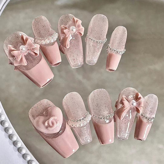 Net Red Diamond Nail Polish Bow Knot Alloy Jewelry Diamond Sweetheart Girl Pink Love Water Diamond Nail