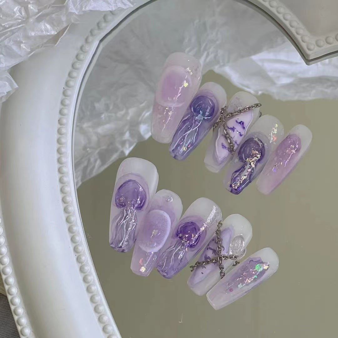 Dreamy Jellyfish Gentle Purple Pure Hand Painted Wearing Armor Finished Product with Advanced Sense in Autumn and Winter