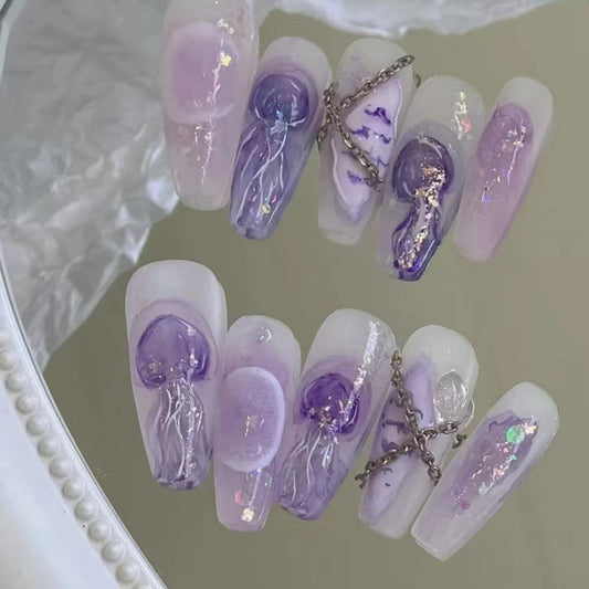 Dreamy Jellyfish Gentle Purple Pure Hand Painted Wearing Armor Finished Product with Advanced Sense in Autumn and Winter
