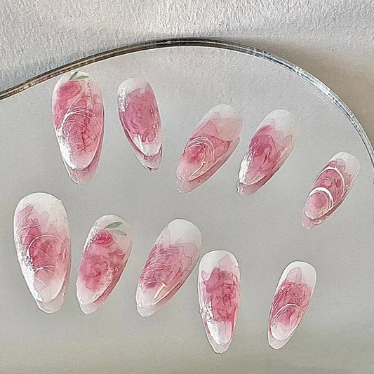 Nail enhancement rose watercolor dry three-dimensional relief color white flower small pattern retro color waterproof