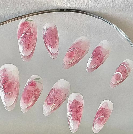 Nail enhancement rose watercolor dry three-dimensional relief color white flower small pattern retro color waterproof