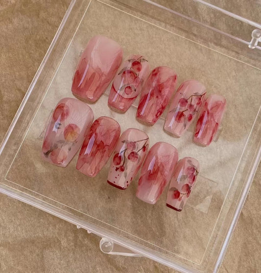 Xiaohongshu's popular hand-painted sweet black plum jam cherry cute style nail enhancement product