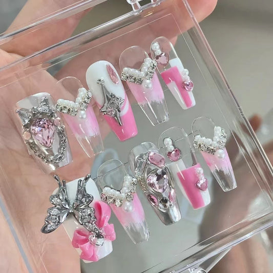 Wearing Nail Handmade Customization Wearable Finished Nail Enhancement Detachable Blue Y2K New Chinese Style Traditional Chinese Style