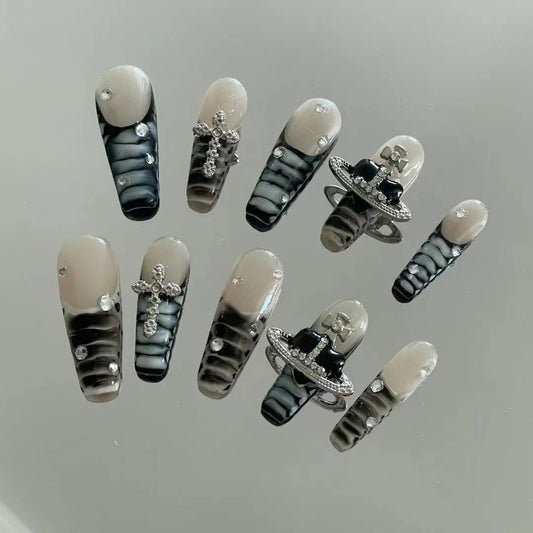 Dark Spicy Girl Style Detachable Wearable Nail Products Handmade Phototherapy Nail Fake Sticker Black Nail Enhancements