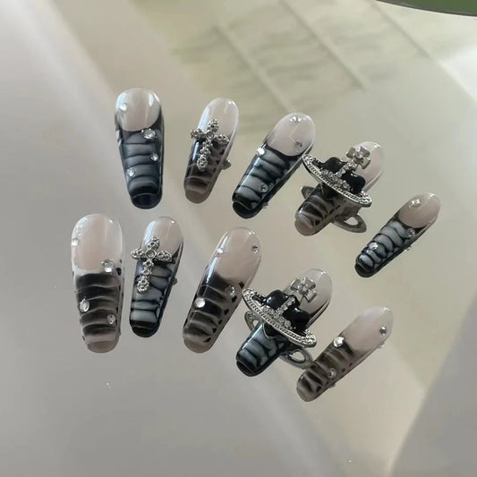 Dark Spicy Girl Style Detachable Wearable Nail Products Handmade Phototherapy Nail Fake Sticker Black Nail Enhancements