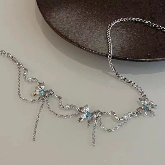 Niche Design Butterfly Tassel Necklace for Women's Light Luxury Ins Hip Hop Sweet Cool Accessories Spicy Girl Collar Chain