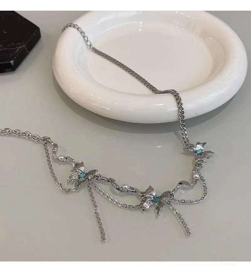 Niche Design Butterfly Tassel Necklace for Women's Light Luxury Ins Hip Hop Sweet Cool Accessories Spicy Girl Collar Chain