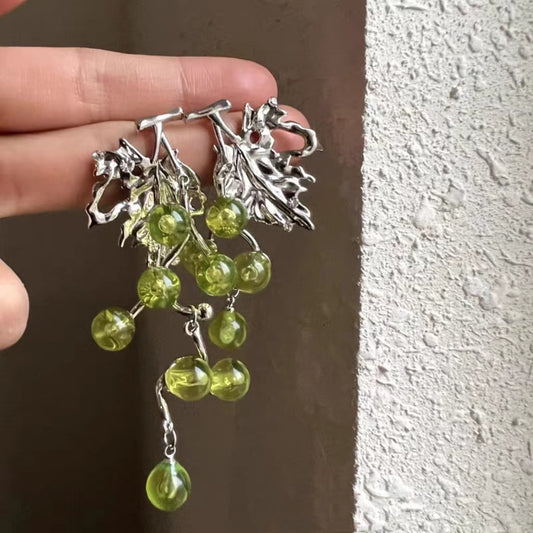 Temperament, personality, exaggerated design, acrylic grapes, asymmetric earrings, earrings