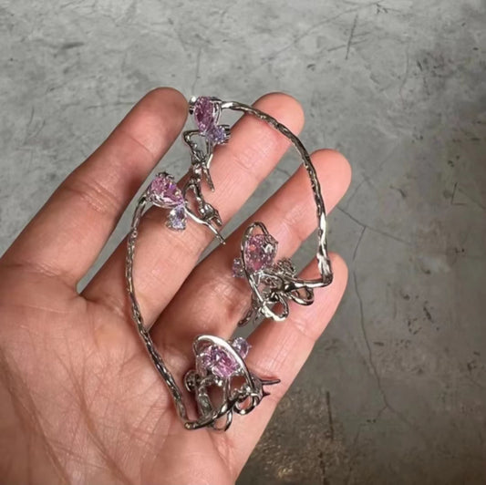 INS Colorful Zircon Wings, Small Design, No Ear Hole Ear Clip Ear Hanger