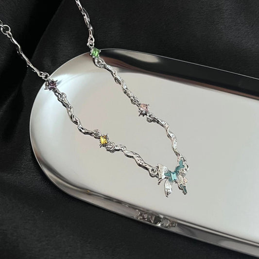 Glacier Butterfly Tassel Splice Necklace, Female Minority Personality, Japanese and Korean Fashion 2023 New Accessories Ring Bracelet