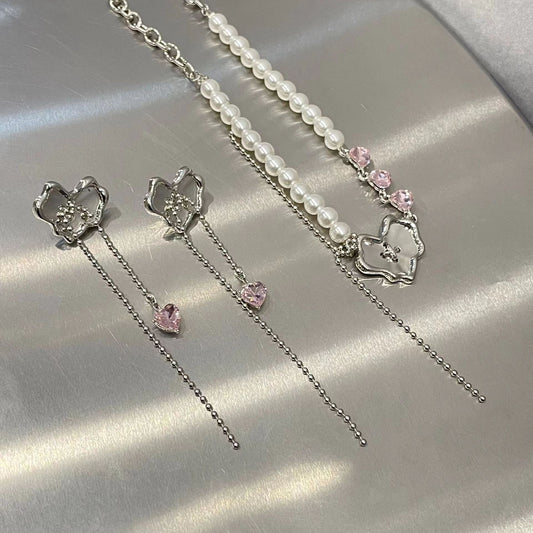 Original Pearl Heart Splice Necklace for Women Summer Sweet Cool Style Neckchain Accessories Light Luxury, Small and Popular Design, High Grade Lock