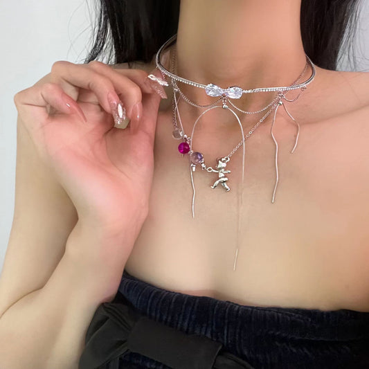 Fall at a Glance~Pure Desire Zircon Butterfly Necklace Light Luxury Small Crowd Collar Balloon Dog Necklace