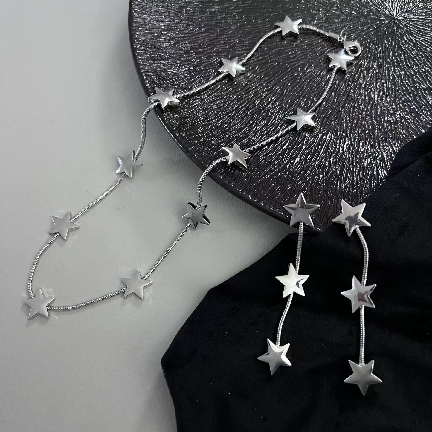 Korean niche collarbone chain retro high-end design sense Millennium y2k star necklace collarbone chain earrings